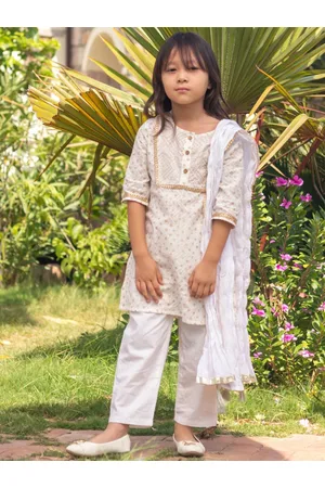 My Little Lambs Girls Bandhani Printed Pure Cotton Kurta with Trousers & Dupatta