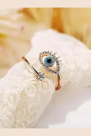 KRYSTALZ Rose Gold-Plated CZ-Studded Evil Eye Finger Ring