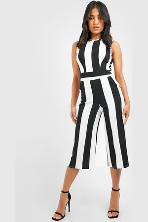 Boohoo Petite Monochrome High Neck Striped Culotte Jumpsuit