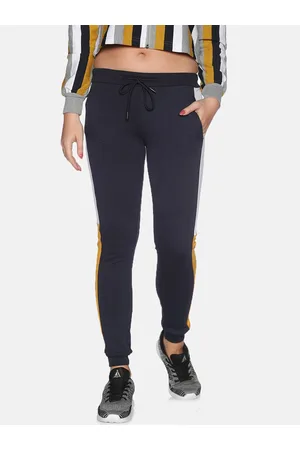 Campus Women Navy Blue & White Colourblocked Slim-Fit Joggers