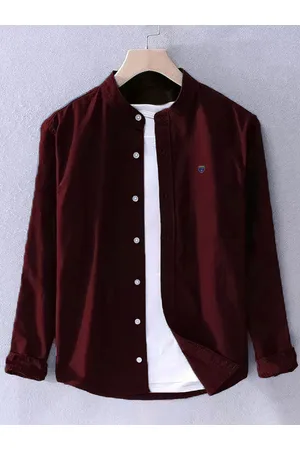 FUBAR Slim Fit Band Collar Long Sleeve Casual Shirt