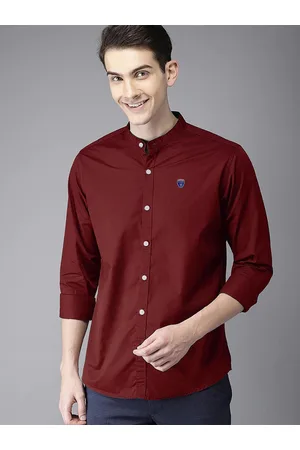 FUBAR Slim Fit Band Collar Long Sleeve Casual Shirt