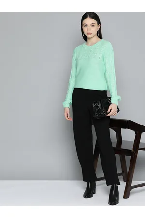 Chemistry Women Self Design Drop-Shoulder Sleeves Acrylic Pullover