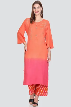 Elthia Round Neck Floral Yoke Design Regular Thread Work Kurta with Palazzos