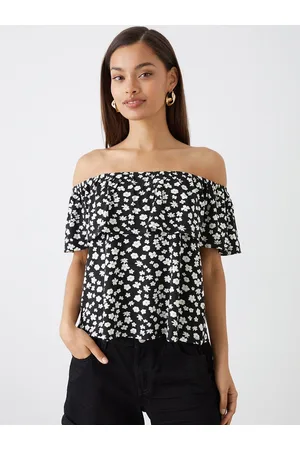 Dorothy Perkins Petite Floral Print Off-Shoulder Ruffled Bardot Top