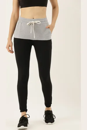 Campus Women Black & Grey Colourblocked Straight Fit Joggers