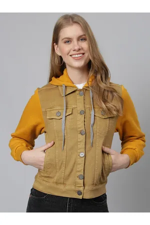Campus Women Brown& Mustard gold Colourblocked Windcheater Denim Jacket