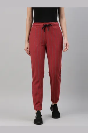 Campus Women Red & Black Striped Cotton Active Joggers