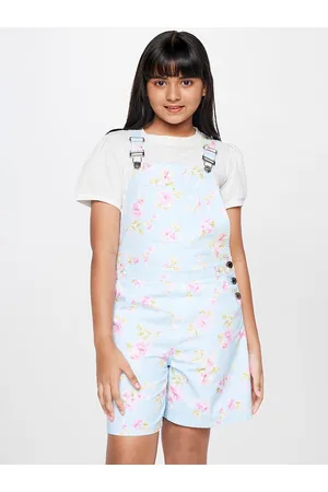 AND Girls Printed Straight Leg Pure Cotton Dungaree With T-Shirt