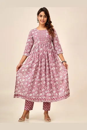 HERE&NOW Ethnic Motifs Printed Thread Work Anarkali Kurta