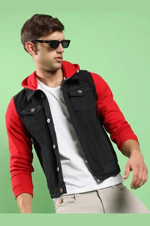 Campus Red & black Hooded Windcheater Cotton Denim Jacket