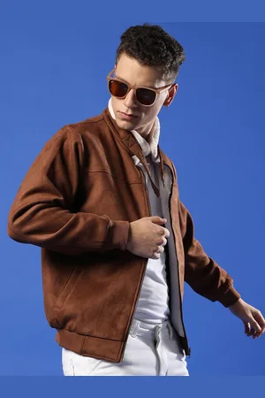 Campus Zip-Front Windcheater Stand Collar Suede Tailored Jacket