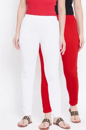 Castle Women Pack Of 2 Red & White Regular Fit Solid Regular Trousers