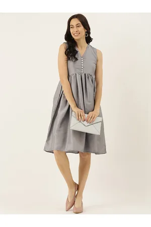 Campus Women Grey Solid A-Line Dress