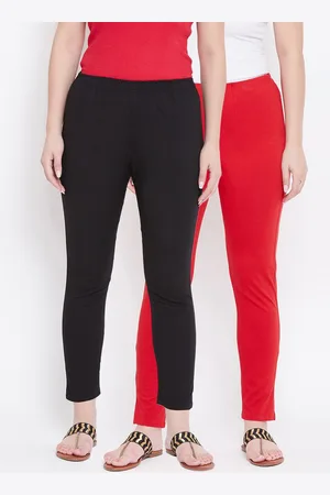 Castle Pack of 2 Women Red & Black Regular Fit Solid Regular Ankle Length Cotton Trousers