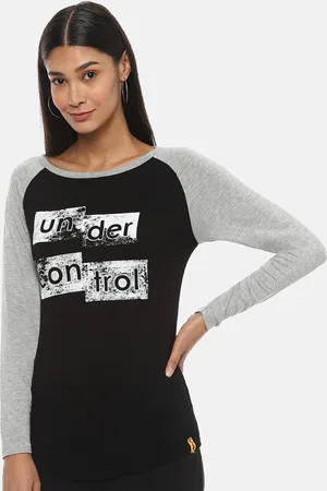 Campus Black & Grey Regular Raglan Sleeve Top
