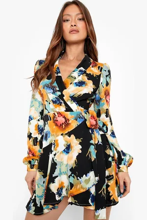 Boohoo Floral Print Wrap Mini Dress