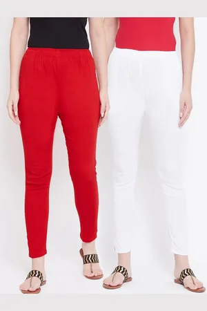 Castle Women Pack of 2 White & Red Regular Fit Solid Trousers
