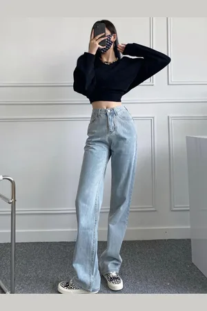 LULU & SKY Women High Rise Clean Look Light Fade Wide Leg Jeans