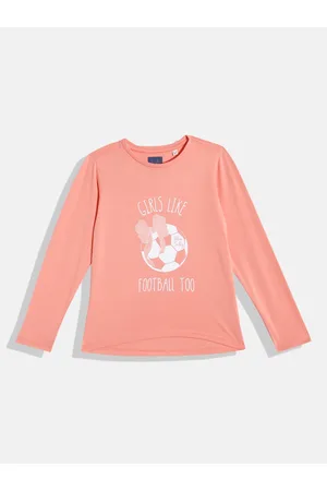 Allen Solly Girls Peach-Coloured & White Printed T-shirt
