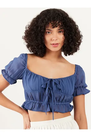 ATHENA Sweetheart Neck Puff Sleeve Gathered Cinched Waist Crop Top