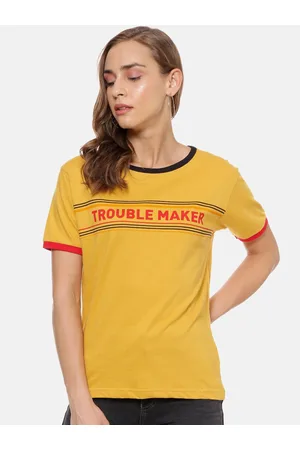 Campus Women Yellow Printed Pure Cotton Top