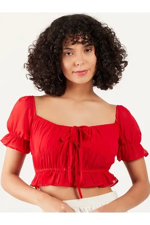ATHENA Puff Sleeves Georgette Crop Top