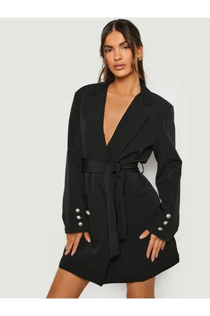 Boohoo Solid Double Breasted Belted Blazer Mini Dress