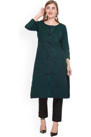 Elthia Floral Embroidered Denim Pure Cotton Straight Kurta