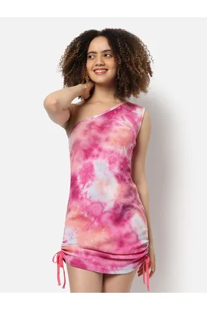 Campus Pink Tie and Dye One Shoulder Bodycon Mini Dress