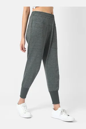 Campus Women Olive Grey Solid Cotton Joggers