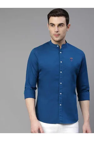 FUBAR Slim Fit Band Collar Long Sleeve Casual Shirt