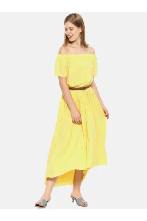 Campus Women Yellow Solid Fit and Flare Dress