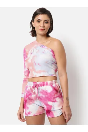 Campus Women Pink Dyed Cotton Top with Shorts