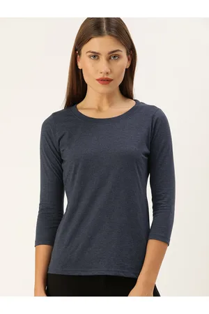 Campus Women Navy Blue Solid Pure Cotton Top