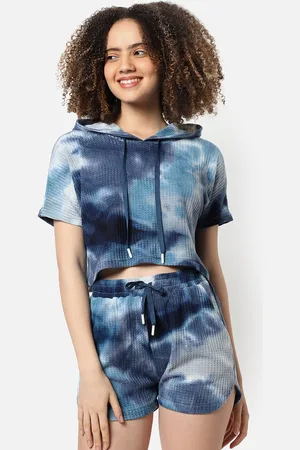 Campus Women Blue Tie-Dye Printed Pure Cotton Co-Ords