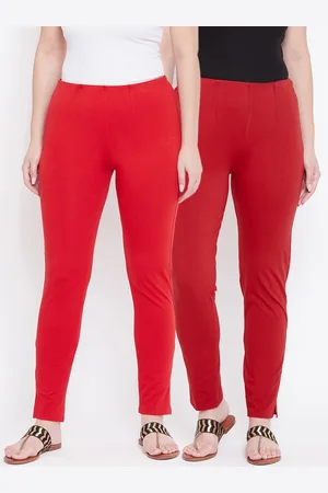 Castle Women Pack of 2 Red & Maroon Regular Fit Solid Trousers