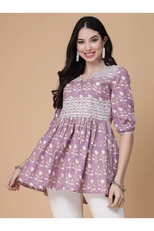 God Bless Floral Printed Puff Sleeves Pure Cotton A-Line Kurti