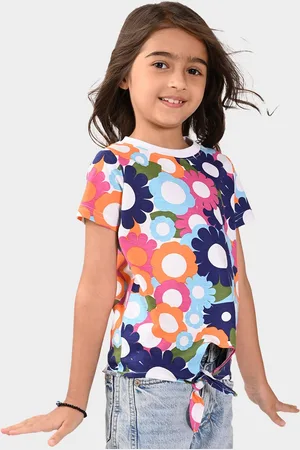 BONKIDS Girls Floral Printed Cotton T-shirt