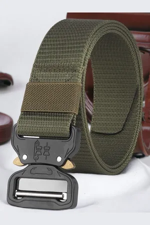 Mast & Harbour Men Olive Green Textured Durable Non-Slip Belt