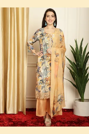 Stylee Lifestyle Floral Printed Thread Work Detailed Pure Silk Unstitched Dress Material