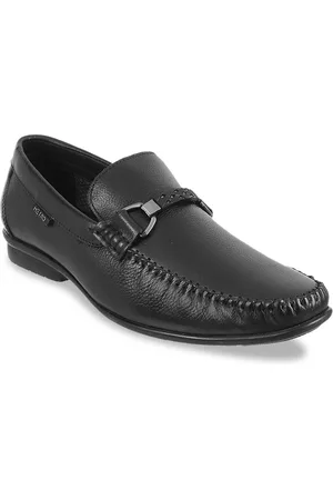Metro Men Black Solid Genuine Leather Formal Loafers