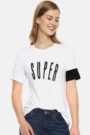 Campus White Printed Pure Cotton Regular Top