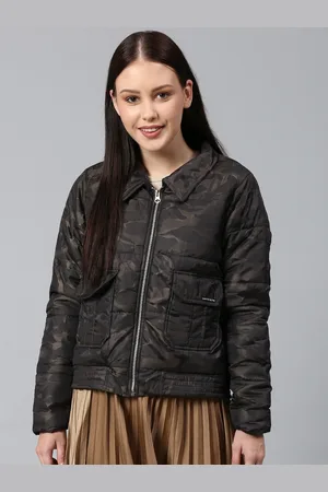 Campus Women Brown Camouflage Windcheater Bomber Jacket