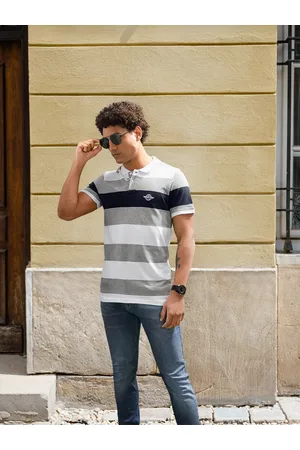 Buy Roadster Men Blue & White Striped Round Neck T Shirt - Tshirts for Men  9586559