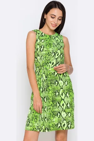 Globus Women Green & Black Snake Skin Print Printed A-Line Dress