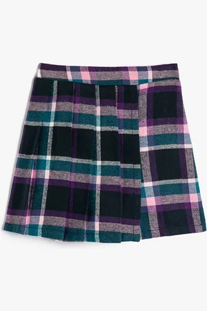 Koton Girls Checked Pleated Cotton Mini Skorts