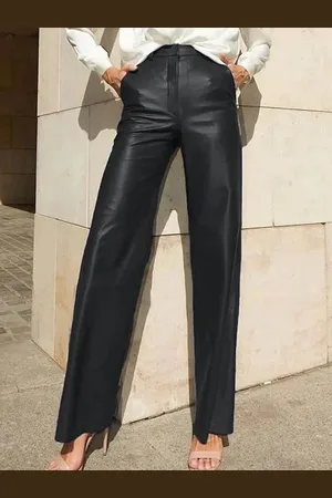 LULU & SKY Women Black Straight Fit High-Rise Trousers