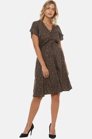 Campus Women Brown Printed Fit and Flare Dress