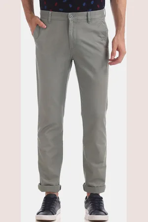 men grey slim fit cotton trousers